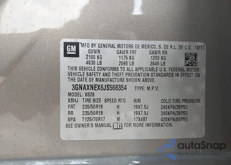 2018 Chevrolet Equinox Premier from USA, damaged, VIN 3GNAXNEX6JS568354